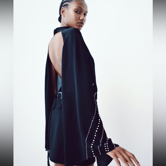 NWT Zara Rhinestone Cape Sleeved Blouse - Picture 2 of 11